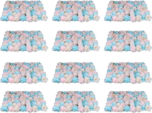 Vista 8 de TFCFL Paneles de pared de flores, 10 piezas de 16 x 24 pulgadas, telón de fondo artificial de rosa rosa, panel de pared floral rectangular