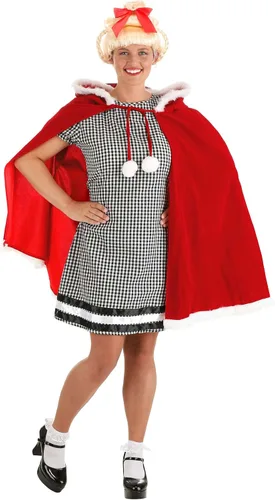 Vista 8 de Dr. Seuss Cindy Lou Who Costume for Women, Christmas Checkered Gingham Dress & Red Velvet Cape