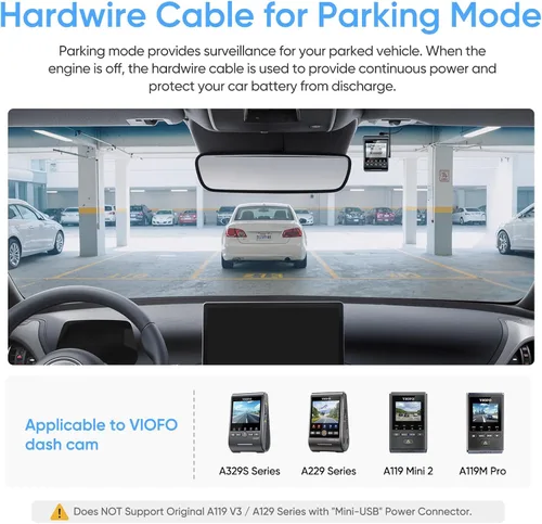 Vista 2 de Cable de conexión directa VIOFO HK4 Acc, Cable USB-C de conexión directa para serie A329/serie A229/A119Mini2/A139Pro/WM1/T130 Dash Cam, Protección