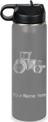 Vista 16 de LaserGram Botella de agua personalizada, tractor agrícola, acero inoxidable de doble pared aislada al vacío con popote superior, regalo grabado