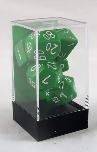 Vista 3 de Juego de dados opacos poliédricos de 7 troqueles - verde con blanco