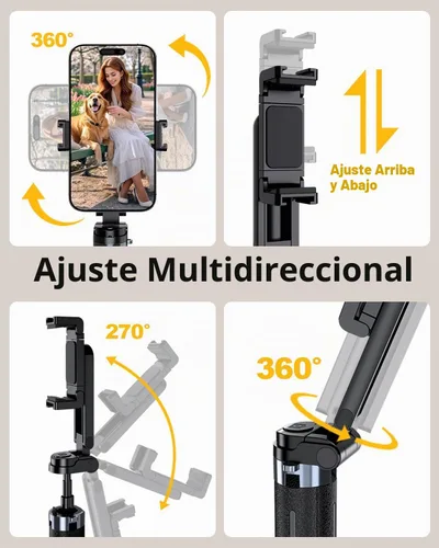 Vista 4 de UBeesize - Mini trípode para selfie stick 3 en 1 con control remoto recargable Pocket-Size Phone Tripod, 360° Rotating Phone Holder, Portable Hand