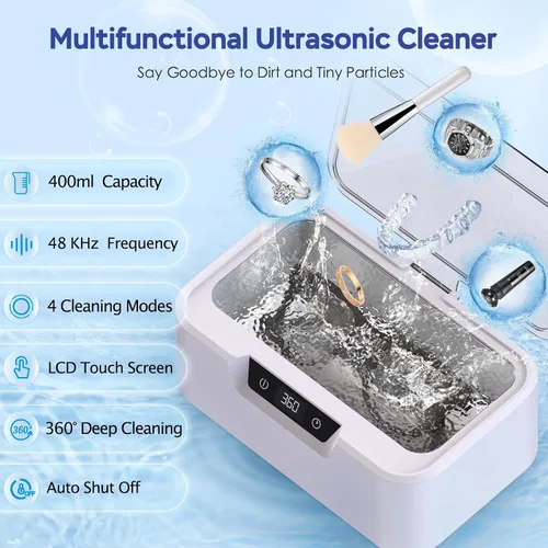 Vista 2 de Máquina de limpieza ultrasónica de joyas: limpiador ultrasónico de anillos, limpiador sónico de 48 Khz para collares, anteojos, correa de reloj