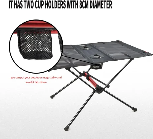 Vista 6 de Tentock Mesa de camping compacta y plegable, mesa auxiliar ligera enrollable con soporte para tazas para picnic, campamento, barbacoa, al aire