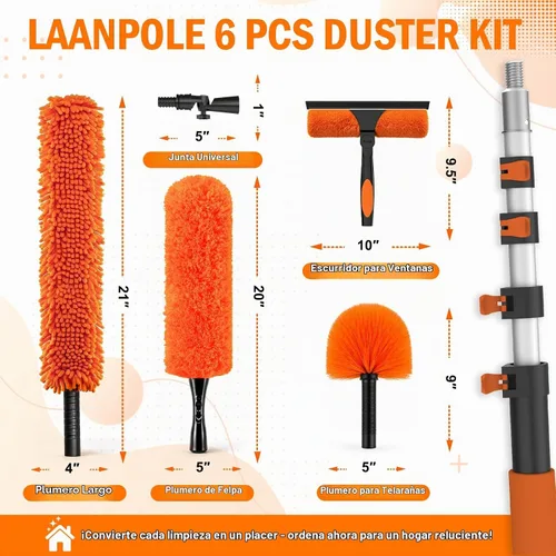 Vista 3 de Kit de limpieza de gran alcance LAANPOLE de 26 pies con plumero de extensión, herramienta de limpieza de ventilador de techo alto para aspas