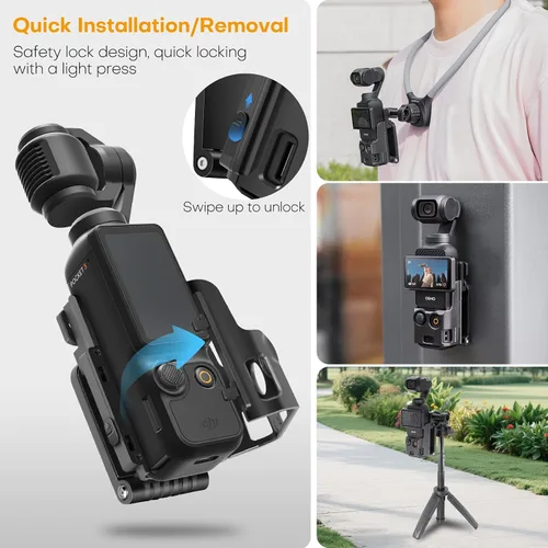Vista 7 de REYGEAK Soporte de montaje magnético para DJI OSMO Pocket 3,180° Soporte de cámara ajustable, accesorios de adaptador de expansión multifuncional