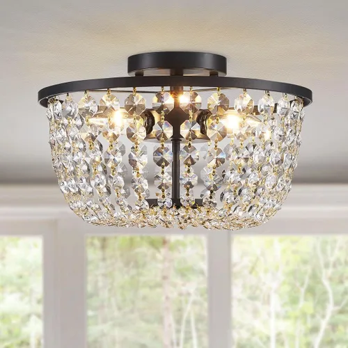 Vista 10 de WUZUPS Lámpara de techo semiempotrada de cristal, lámpara de techo moderna para dormitorio, pasillo, bar, cocina, baño, 7.6 pulgadas de alto x 9.8
