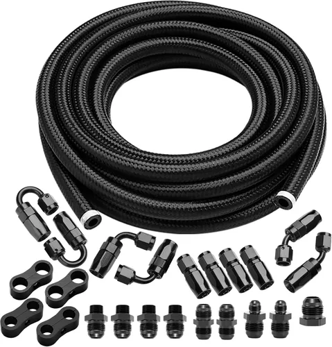 Vista 11 de Kit de línea de combustible 6AN de nailon trenzado CPE de 10 pies con accesorios de extremo de manguera AN6, negro