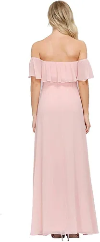 Vista 3 de Vestido largo de fiesta con hombros descubiertos y volantes para mujer