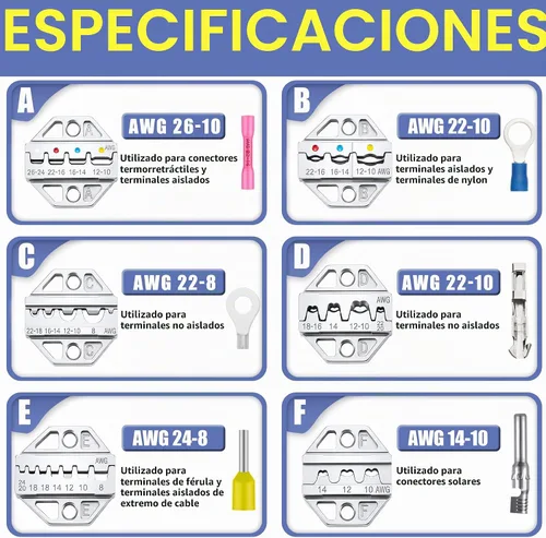 Vista 3 de haisstronica - Juego de herramientas de crimpado - 6 piezas de matrices de crimpado para termorretráctiles, nailon aislado, no aislado, terminal