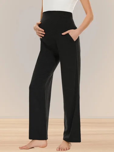 Vista 12 de Ecavus Pantalones de maternidad anchos y rectos para mujer, versátiles, cómodos, palazzo, elásticos, con bolsillos