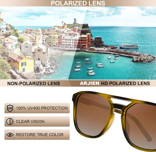 Vista 4 de Arjien Lentes de sol polarizados de aviador para mujeres y hombres, protección UV400, lentes de sol de moda de doble puente de los años 70