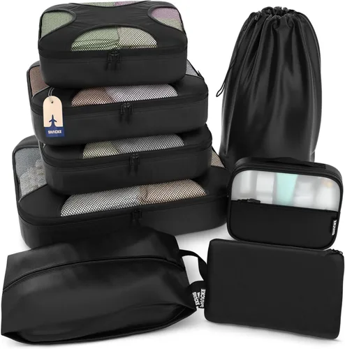 Vista 24 de Shacke Juego de 5 cubos de embalaje para viajes con bolsa de lavandería Juego de 5 - Air Black