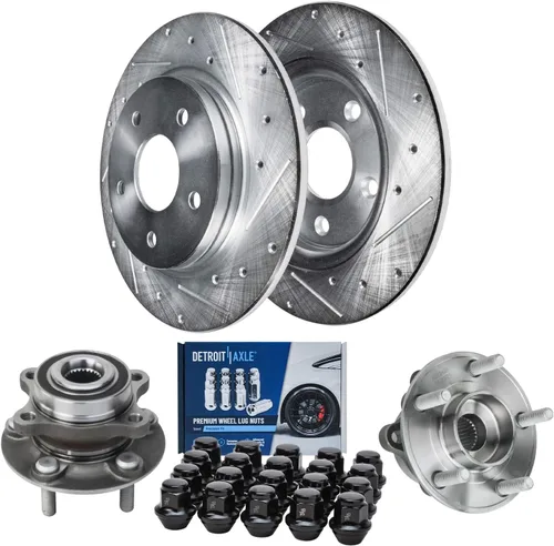 Vista 9 de Detroit Axle – Kit de frenos para VW Passat 15-21, rotores de freno de disco perforados y ranurados de 12.28 pulgadas delanteras y 10.70 pulgadas