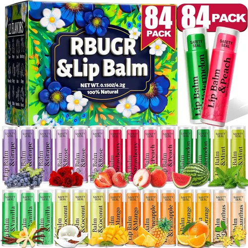 Vista 14 de RBUGR Bálsamo labial a granel, 126 unidades, bálsamo labial hidratante orgánico natural con 12 sabores para labios agrietados, paquete a granel
