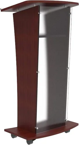 Vista 3 de FixtureDisplays® Podio de madera con panel frontal acrílico escarchado, atril de púlpito de 46 pulgadas de alto, fácil montaje requiere 1803-5-APLE