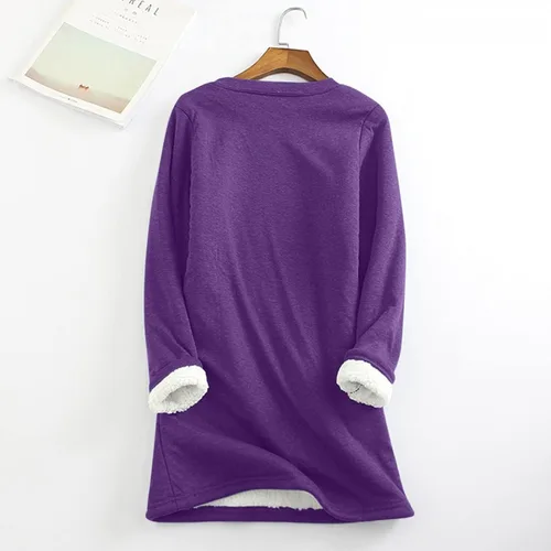 Vista 4 de FUNEY Sudadera de forro polar con cuello redondo para mujer, casual, cálida, con forro de sherpa, para el invierno