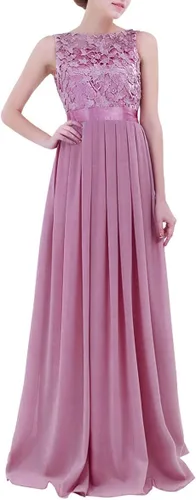Vista 2 de RUNQHUI Vestido largo de encaje floral para mujer vestido de dama de honor cumpleaños noche formal