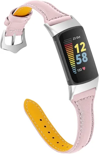 Vista 11 de Leather Strap Compatible with Fitbit Charge 6/Charge 5 Strap, Women Men Genuine Leather Sport Band Replacement Watch Wristband Bracelet for Charge 6