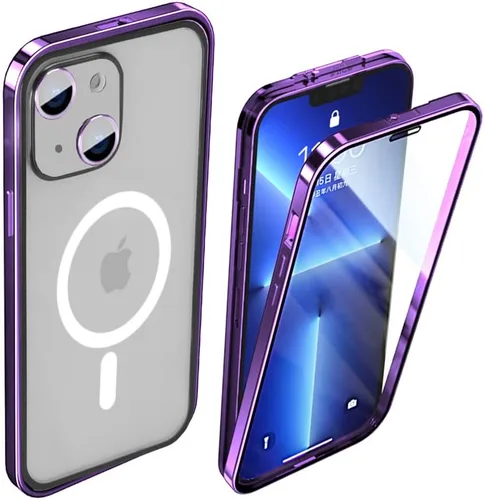 Vista 8 de Funda para iPhone 14 Cubierta de hebilla de doble cara Cubierta de pantalla y cámara Cubierta protectora de parachoques de metal Funda transparente
