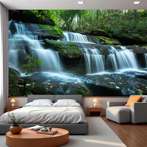Vista 20 de FLFK Murales de pared autoadhesivos de cascada de bambú 3D de 78.7 x 59 pulgadas, papel tapiz para despegar y pegar, pintura para decoración