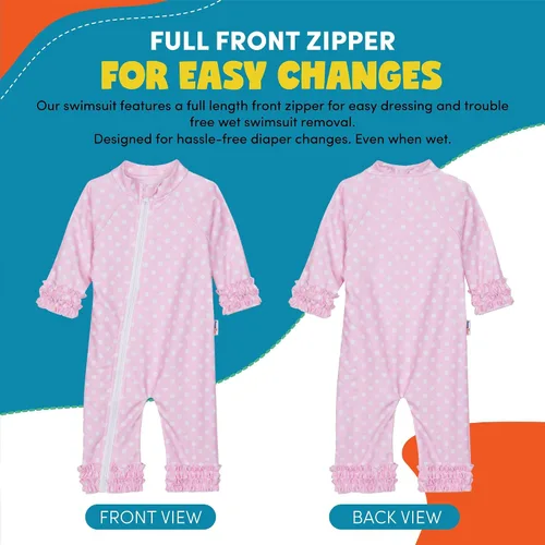 Vista 4 de Swimzip bañadores manga larga con factor de protección solar 50 para bebé niña y de bebé niña