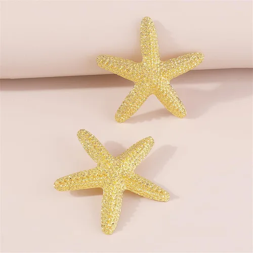 Vista 5 de Harry and Henry Collar de estrella de mar para mujer, aretes de estrella de mar de oro, collar con colgante de estrella de mar, aretes de tuerca
