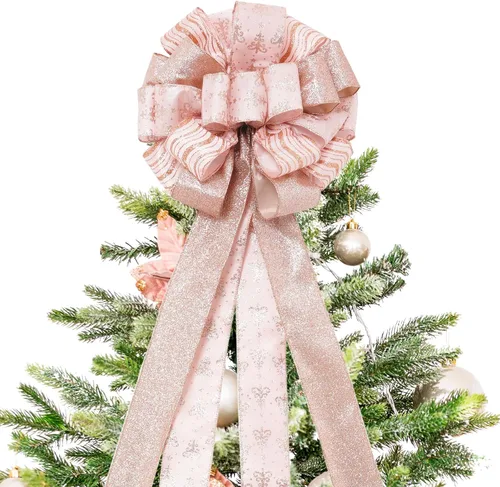 Vista 10 de Decoración para árbol de Navidad de 52 x 12 pulgadas, adorno de Navidad con serpentina de malla de satén con purpurina, para decoración y adornos