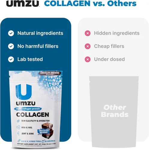 Vista 7 de UMZU zuCollagen - Polvo de proteína de colágeno múltiple, chocolate – 5 tipos de colágeno I II III V X – Suplemento alto en proteínas bajo