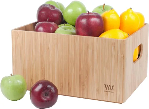 Vista 10 de MobileVision Contenedores de almacenamiento de bambú para despensa y armario de cocina, multiusos, juego apilable de 2 piezas para productos