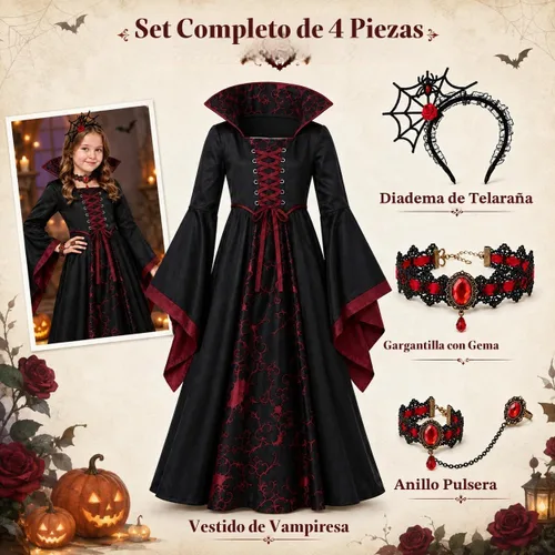 Vista 2 de Doloowee Disfraz de vampiro para niñas, disfraz de Halloween de 4 piezas