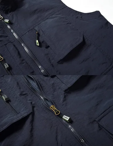 Vista 6 de Gnveub Chaleco de pesca para hombre, para trabajo al aire libre, secado rápido, con cremallera, reversible, con múltiples bolsillos