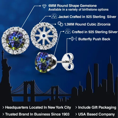 Vista 65 de Gem Stone King Aretes redondos de plata de ley 925 de 0.236 in con piedra natal extraíble para mujer