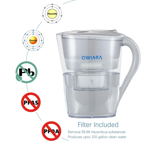 Vista 3 de Jarras de filtro de agua para agua potable con filtro de carbón activado, jarra de agua con filtro de 10 tazas de 150 galones, sin BPA y elimina