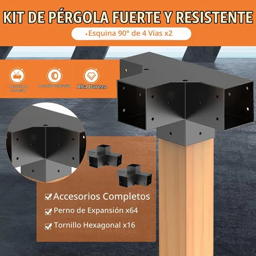 Vista 2 de Woodworks - Soporte de pérgola para pérgola de 4 vías, soporte de esquina de ángulo recto, soporte de madera elevado, paquete de 2 con tornillos