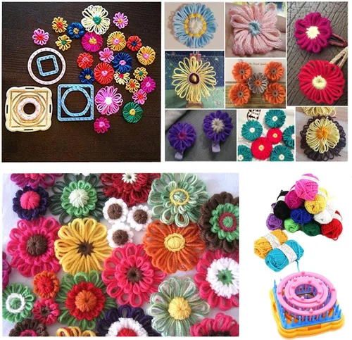 Vista 8 de RRigo Kit de telar de tejido, 8 telares de marco con 4 pompones para fabricar, lana de tejer, telares de tejer redondos/cuadrados, kit