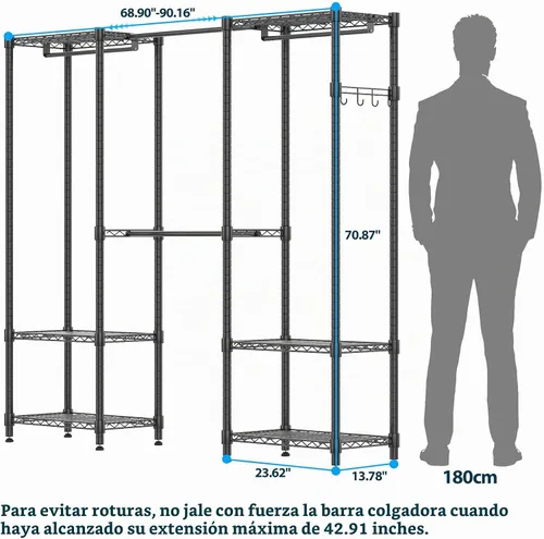 Vista 2 de Homdox Perchero resistente con varillas extensibles para colgar, perchero de metal ajustable para colgar ropa, armario independiente con estantes