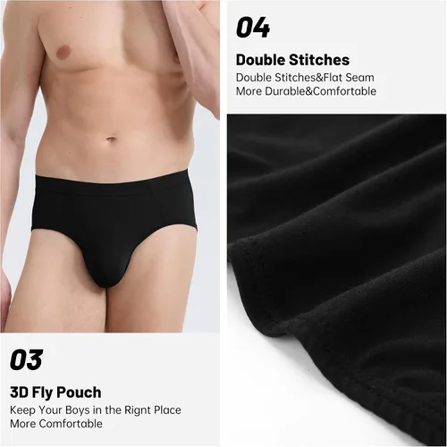 Vista 3 de BAMBOO COOL Men's Underwear Briefs No-Roll Waistband Underwear Breathable Briefs with 3D Pouch Tagless Panties for Men Negro (paquete de 3)