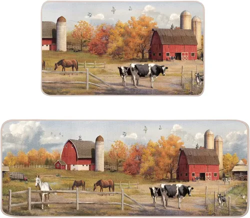 Vista 8 de Apples Farmhouse - Juego de tapetes de cocina de 2 a 17 x 29 y 17 x 47 pulgadas, alfombras decorativas antideslizantes para el hogar y la cocina