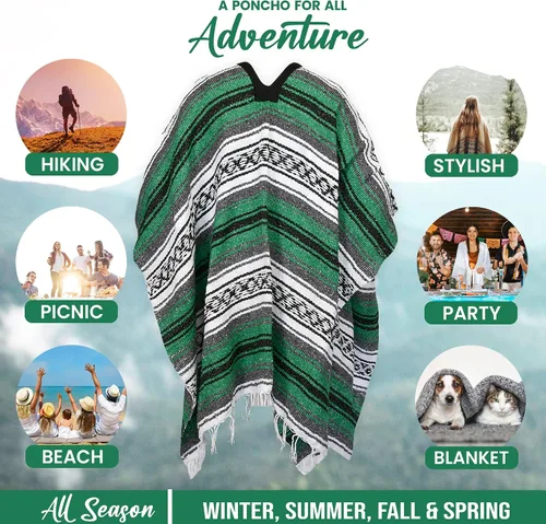 Vista 2 de Poncho mexicano Baja 100% cálido y cómodo abrigo de invierno Sarapes Mexicanos
