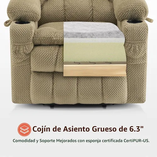 Vista 8 de MCombo Silla reclinable eléctrica de motor dual con masaje y calor para personas mayores, posición infinita, puertos USB, portavasos, tela 7890 Beige