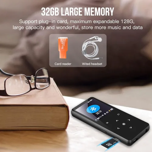 Vista 5 de Reproductor MP3 de 32 GB con Bluetooth 5.0, reproductor de música con altavoz HD integrado para niños, radio FM, grabadora de voz, sonido HiFi