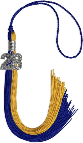 Vista 231 de Endea Graduation Borla de doble color con dije de plata brillante (negro/oro antiguo, 2025)