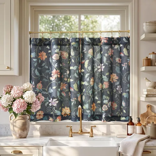 Vista 45 de Jinchan - Cortinas de lino texturizado para cocina, 24 pulgadas, natural, 2 paneles Mezcla de lino beige natural