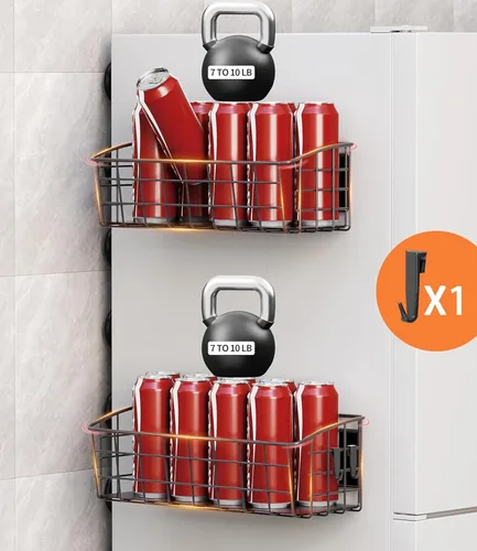 Vista 4 de Estante magnético para refrigerador, paquete de 1, estante magnético fuerte para especias con gancho extraíble para almacenamiento de cocina