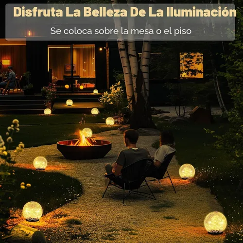 Vista 6 de Luces solares de bola de jardín impermeables para exteriores, 30 luces LED de vidrio agrietado, luces de suelo para camino, patio, césped