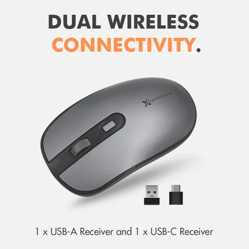 Vista 2 de X9 Performance Ratón USB C dual inalámbrico con receptor USB-A y tipo C - Multidispositivo - Ratón inalámbrico 2.4G RF USB tipo C para MacBook Gris