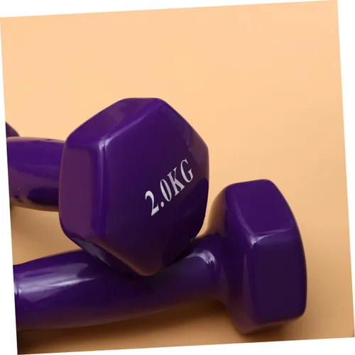 Vista 5 de PRETYZOOM 2 mancuernas antideslizantes de hierro fundido de plástico morado para hombres y mujeres, entrenamiento de fuerza, equipo de gimnasio