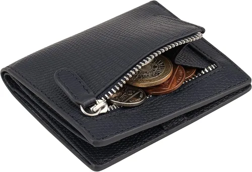 Vista 3 de BOTANNER Mini monedero de bolsillo compacto de cuero para mujer con seguridad RFID - NEGRO, marino, Minimalista
