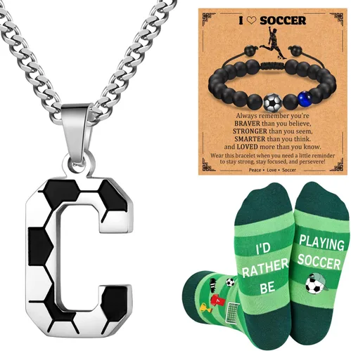 Vista 22 de Soccer Gifts Set A-Z Letter Soccer Necklace for Men Novelty Soccer Socks&Soccer Bracelets for Soccer Lovers